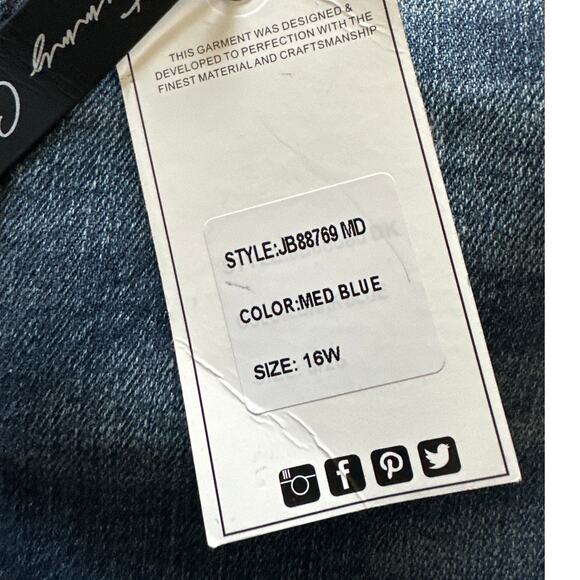 NWT Judy Blue High Waist Skinny Fit Raw Hem Jeans 16W Medium Blue - Picture 6 of 6